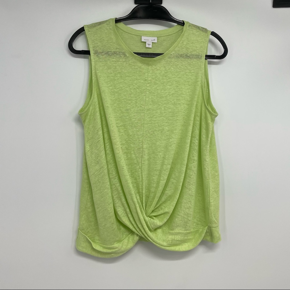 J Jill Womens Love Linen Tank Top Size S Sleevless Knot Front Green 100% Linen